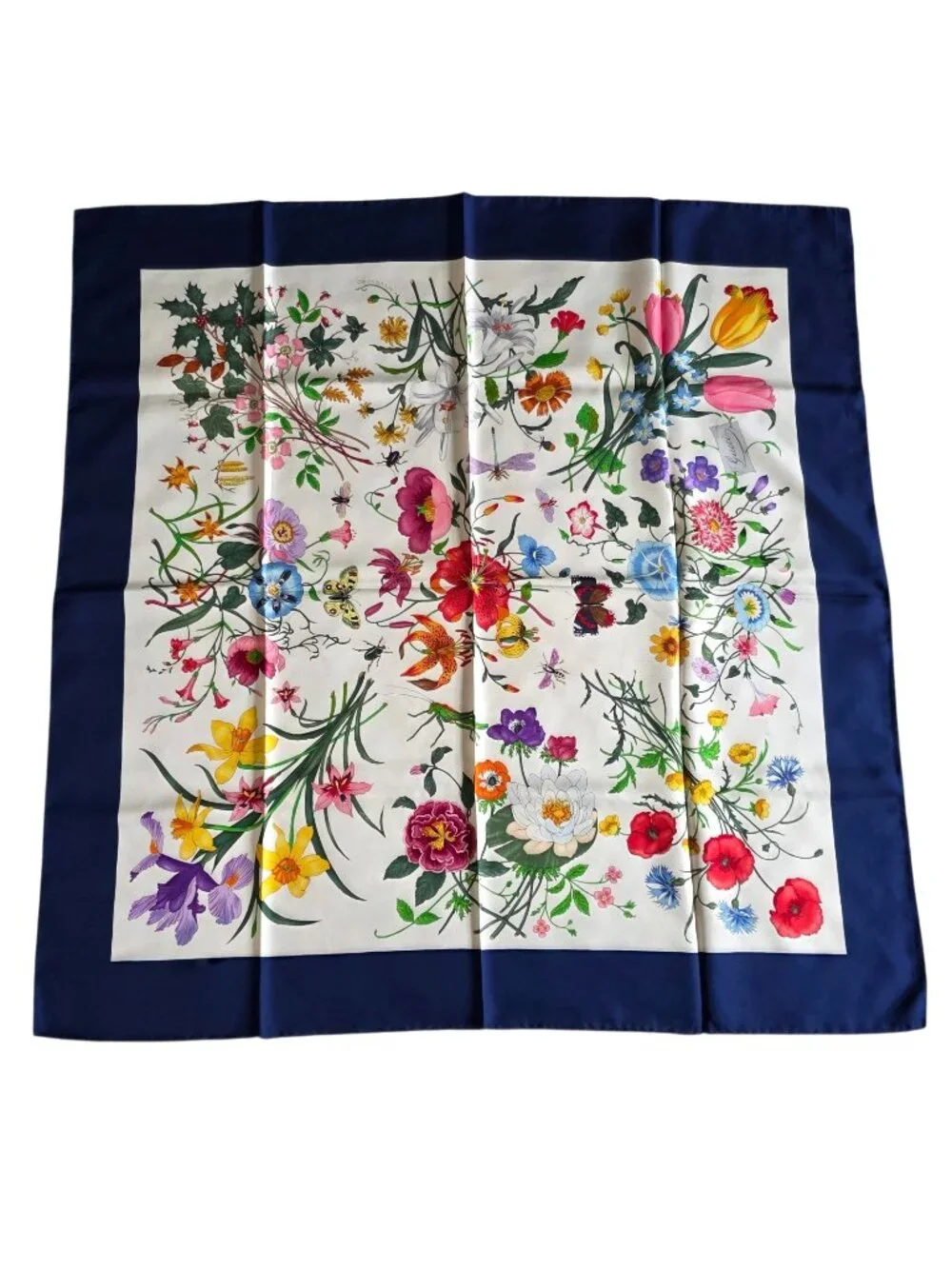 Vtg Gucci V. Accornero Silk Butterfly Floral Print Hand Rolled Scarf 34